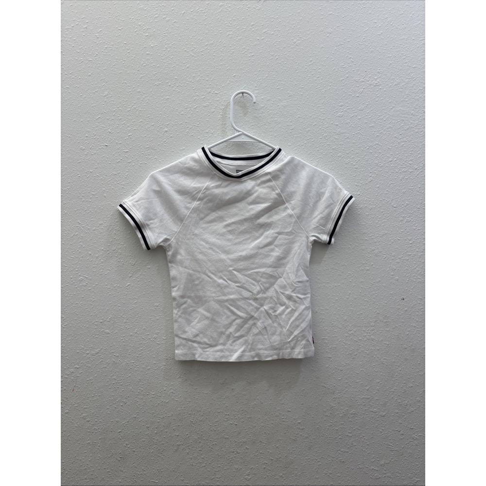 Levi's White Black Striped Trim Ringer Crew Neck T-Shirt Women's Size S